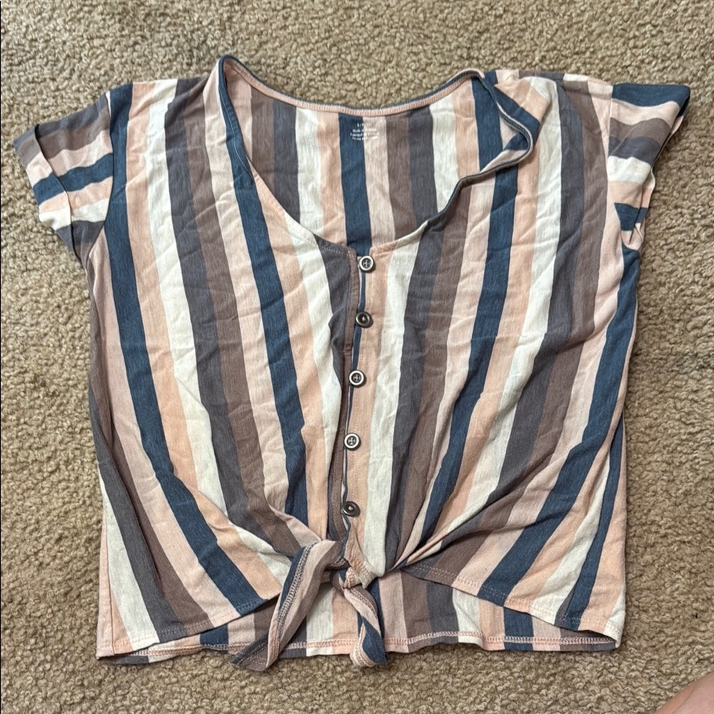 American Eagle Outfitters Striped Crop Top - Blue, Tan, Cream